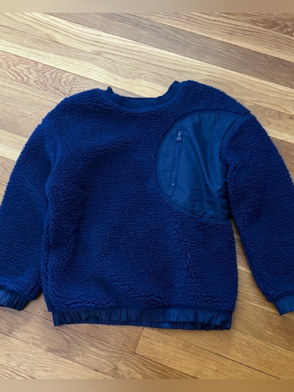 Hanna Andersson 130/8 GN Navy Blue Faux Shearling Crewneck Pullover